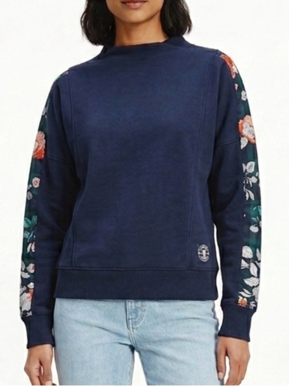 Tommy Hilfiger Navy Floral Plaid Striped Sweatshirt Size Small